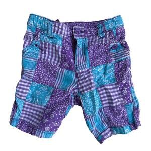The Children's Place Girls Kids Sz 4T Blue Purple Floral Patchwork Cotton Shorts
